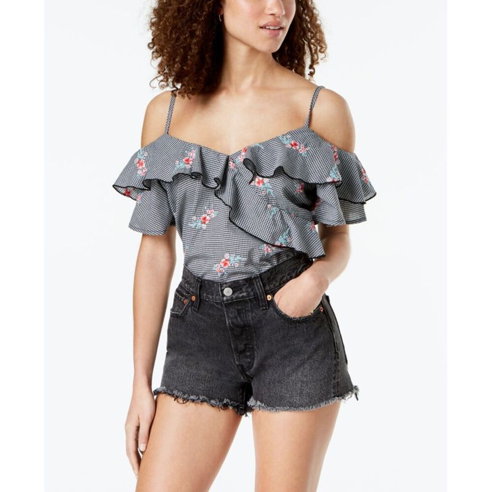 Gypsies Moondust Juniors Ruffled Gingham Off The Shoulder Blouse